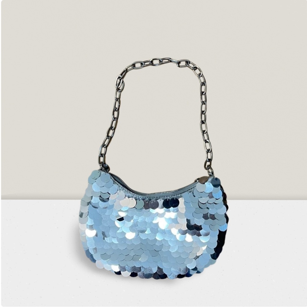 Slouchy Sequin Hobo Shoulder Handbag, Silver